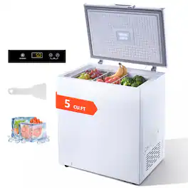 VEVOR - Chest Freezer, 5 Cu.ft Compact Deep Freezer, Free Standing Top Open Door Chest Freezers with 2 Removable Baskets - White