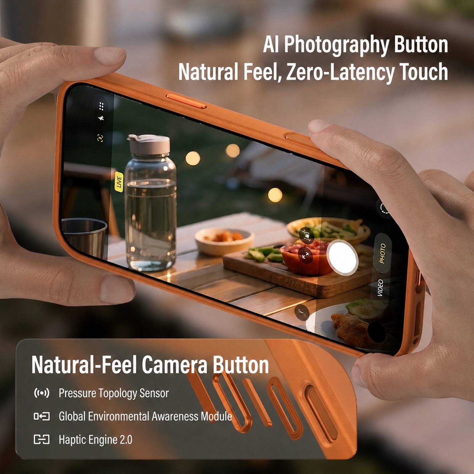 AI Photography Button Natural Feel, Zero-Latency Touch

LIVE PHOTO VIDEO

Natural-Feel Camera Button
Pressure Topology Sensor
Global Environmental Awareness Module
Haptic Engine 2.0