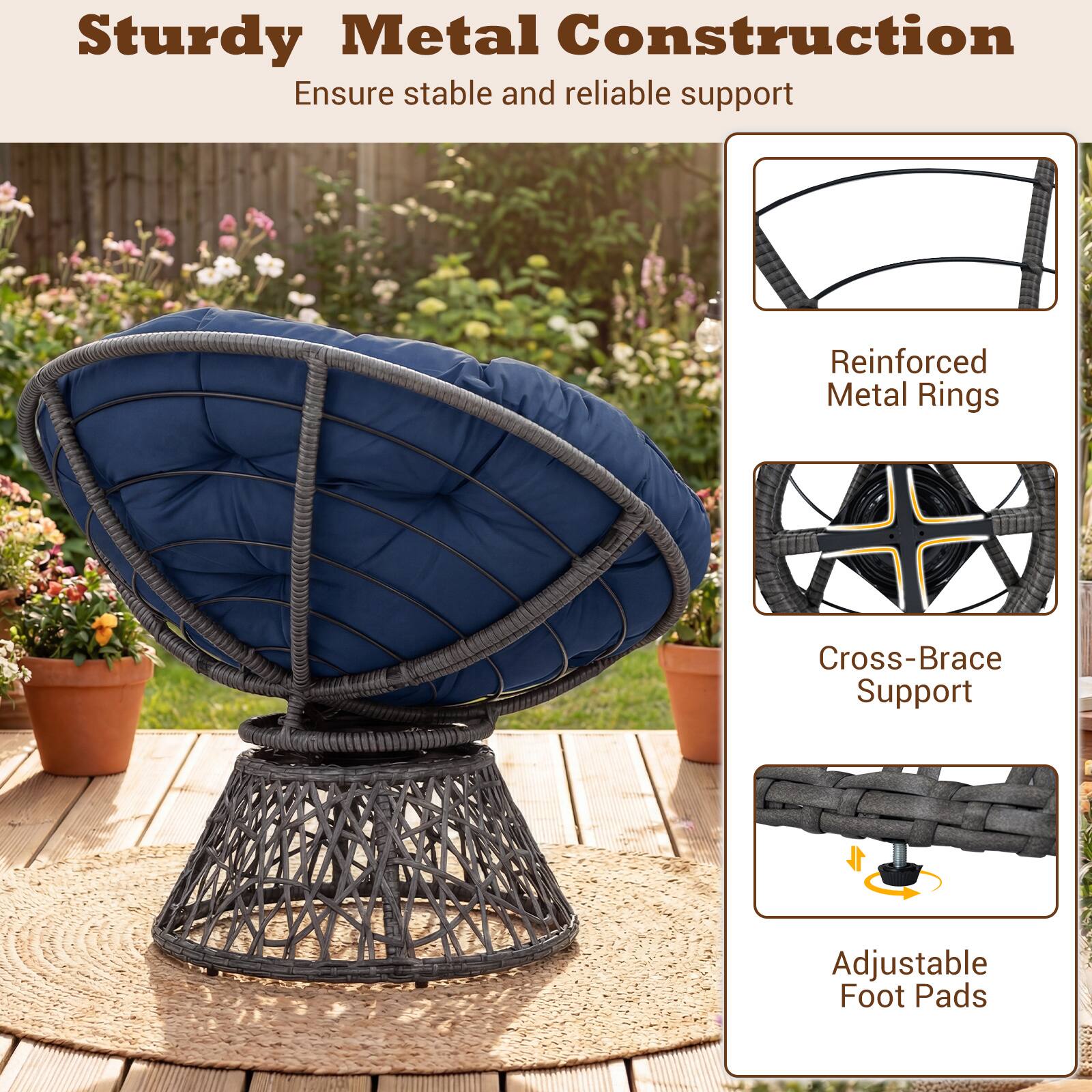 Sturdy Metal Construction  
Ensure stable and reliable support  

Reinforced Metal Rings  
Cross-Brace Support  
Adjustable Foot Pads