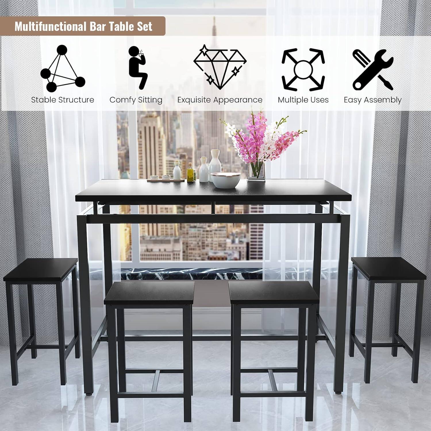 Multifunctional Bar Table Set

- Stable Structure
- Comfy Sitting
- Exquisite Appearance
- Multiple Uses
- Easy Assembly