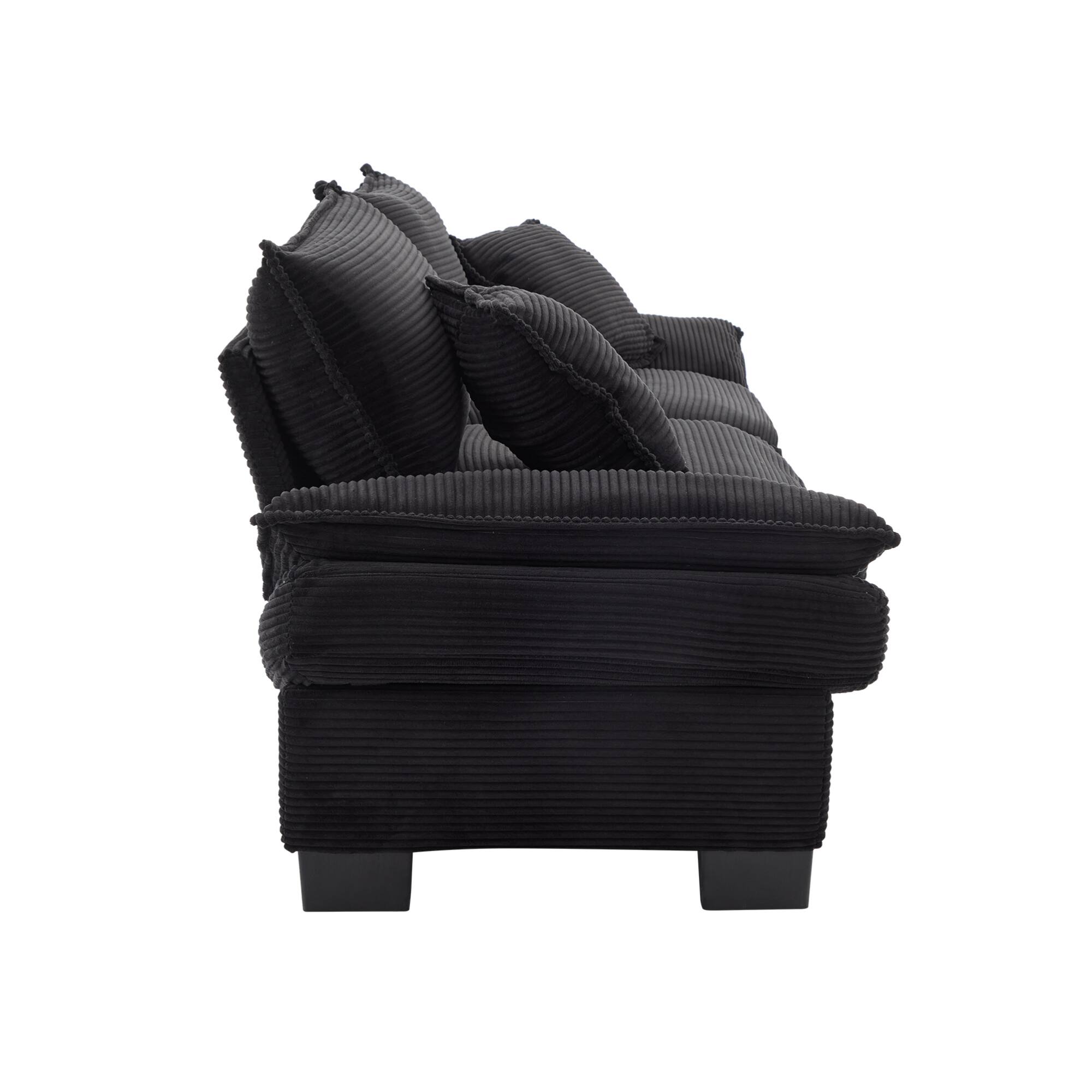 Back. GOODSILO - Plush Corduroy Convertible Sofa Bed | Deep-Seating Sleeper with Accent Pillows for Home & Office - Black.