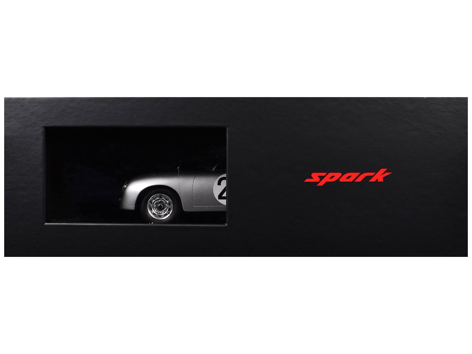 Left. Spark - Porsche 356 #26 Max Nathan - Helmut 'Helm' Glockler Porsche KG 24 Hours of Le Mans (1956) with Acrylic Display Case 1/18 - Silver.