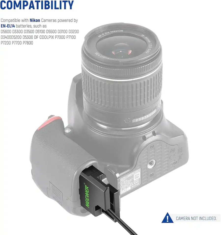 Neewer AC/DC Coupler & Dummy Battery for Nikon EN EL14, Continuous ...