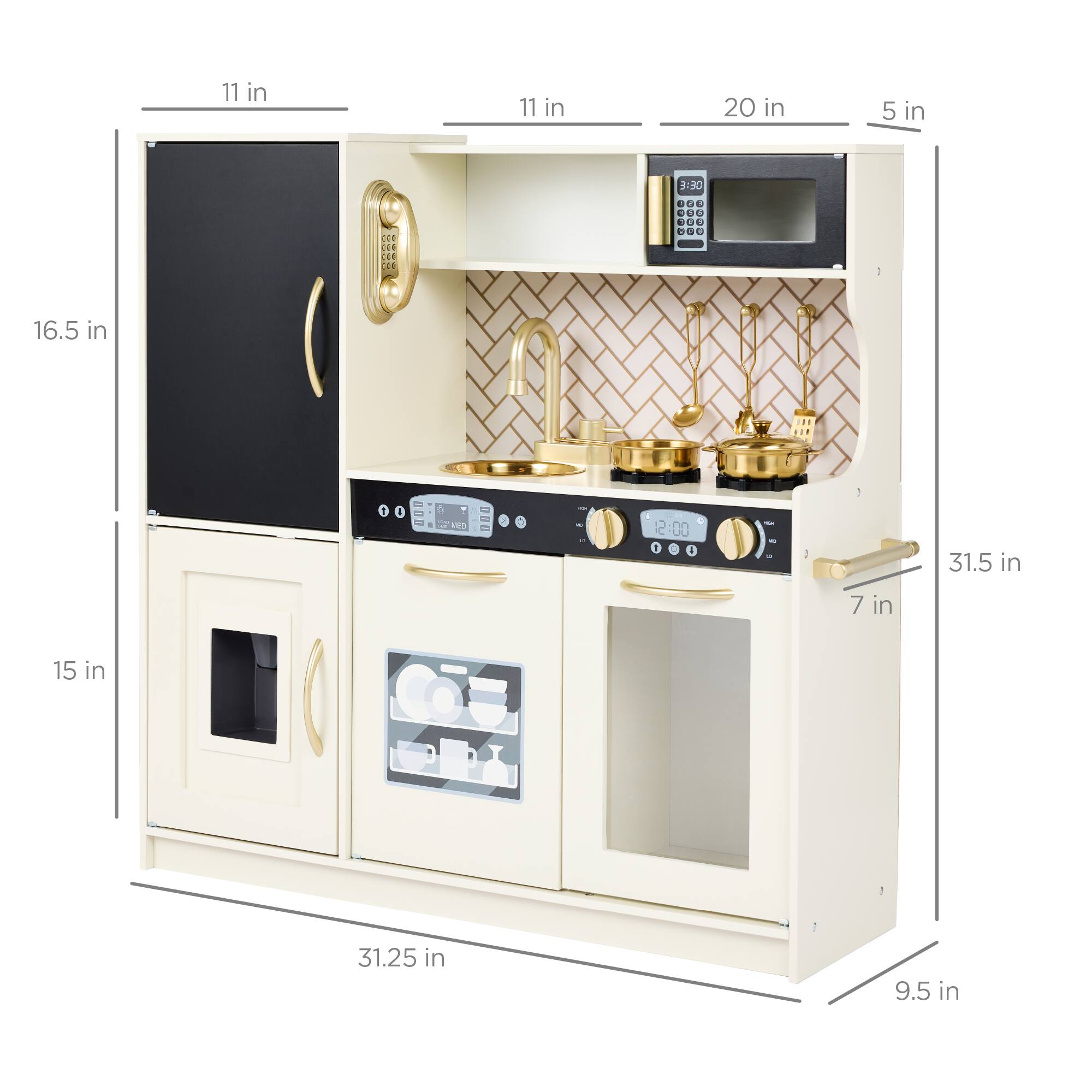 - 11 in
- 11 in
- 20 in
- 5 in
- 16.5 in
- 15 in
- 31.25 in
- 31.5 in
- 7 in
- 9.5 in