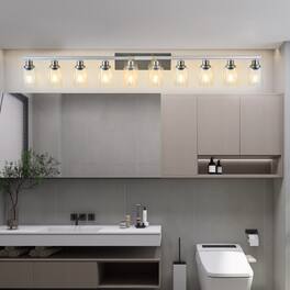 LUCKY ONE - 65in Wall Mount Vanity Light, 10-Light Brushed Nickel Sconce with Clear Glass Shades - Chrome