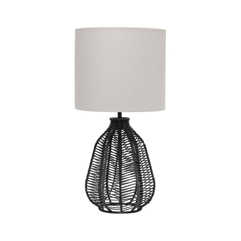 Front. Crescents Edge - Boho Coastal Rattan Wicker Nightstand Lamp - Black.