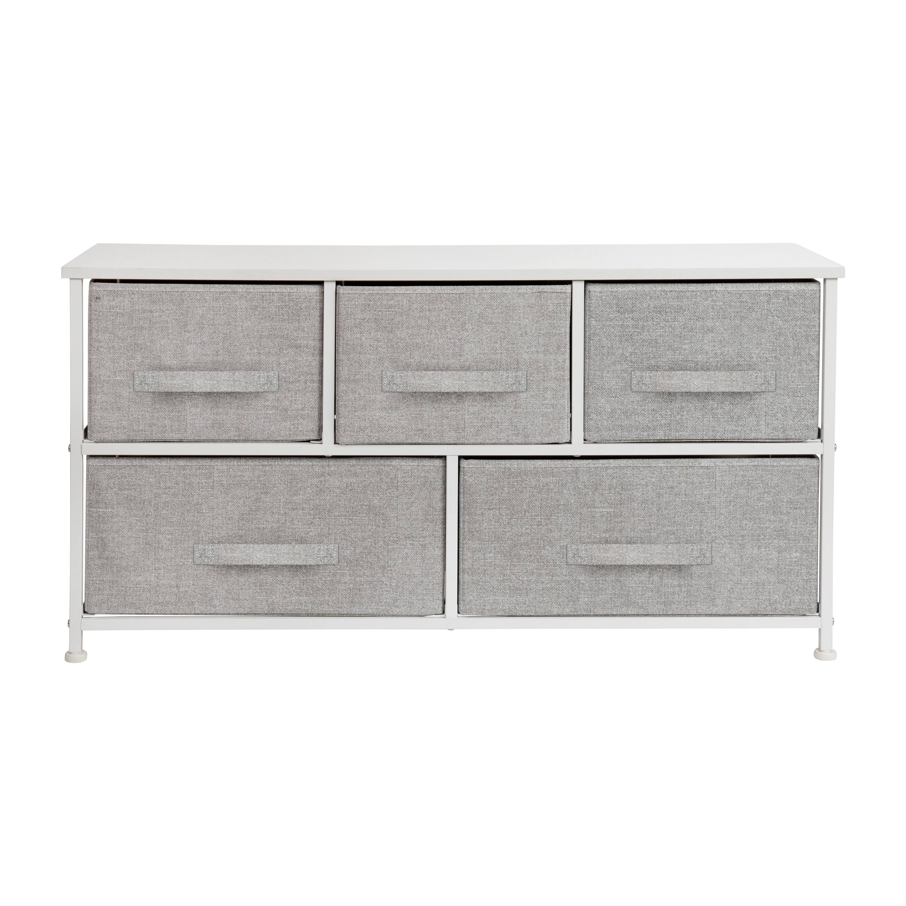 Alt View 7. Emma + Oliver - 5 Drawer Storage Chest with Wood Top & Dark Fabric Pull Drawers - Gray Drawers/White Frame.