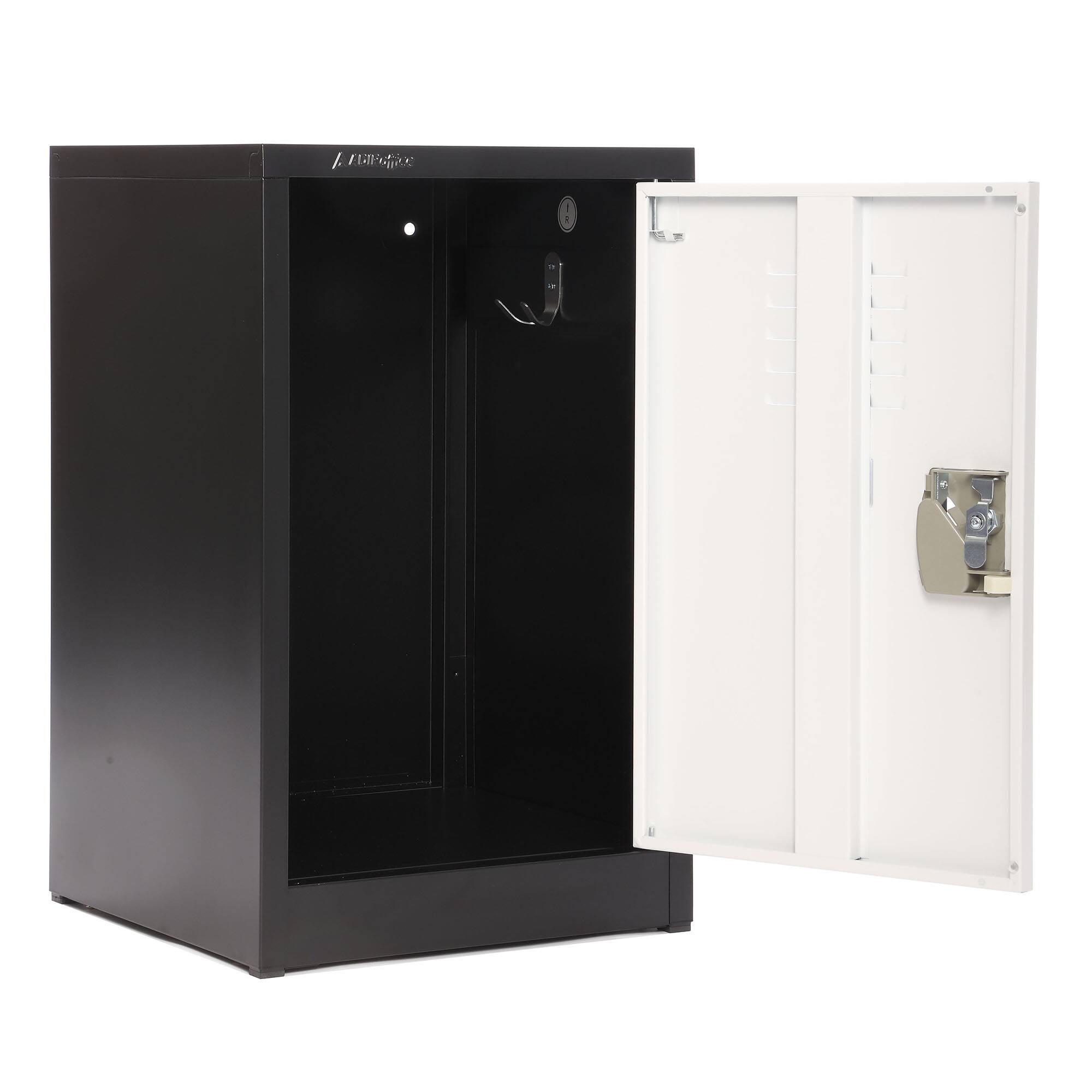 Back. AdirOffice - Storage Locker 629-Series 24" H 1-Tier Steel Locker with Key Lock - Black Bidy/White Doors.