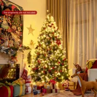 Costway - 7.5ft Pre-lit Snowy Christmas Tree 1398 Tips with Pine Cones & Red Berries - Green - Front_Zoom