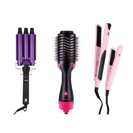 Pursonic - Professional Hair Styling Trio: Triple Barrel Curler, One-Step Volumizer & Flat Iron Duo Pack