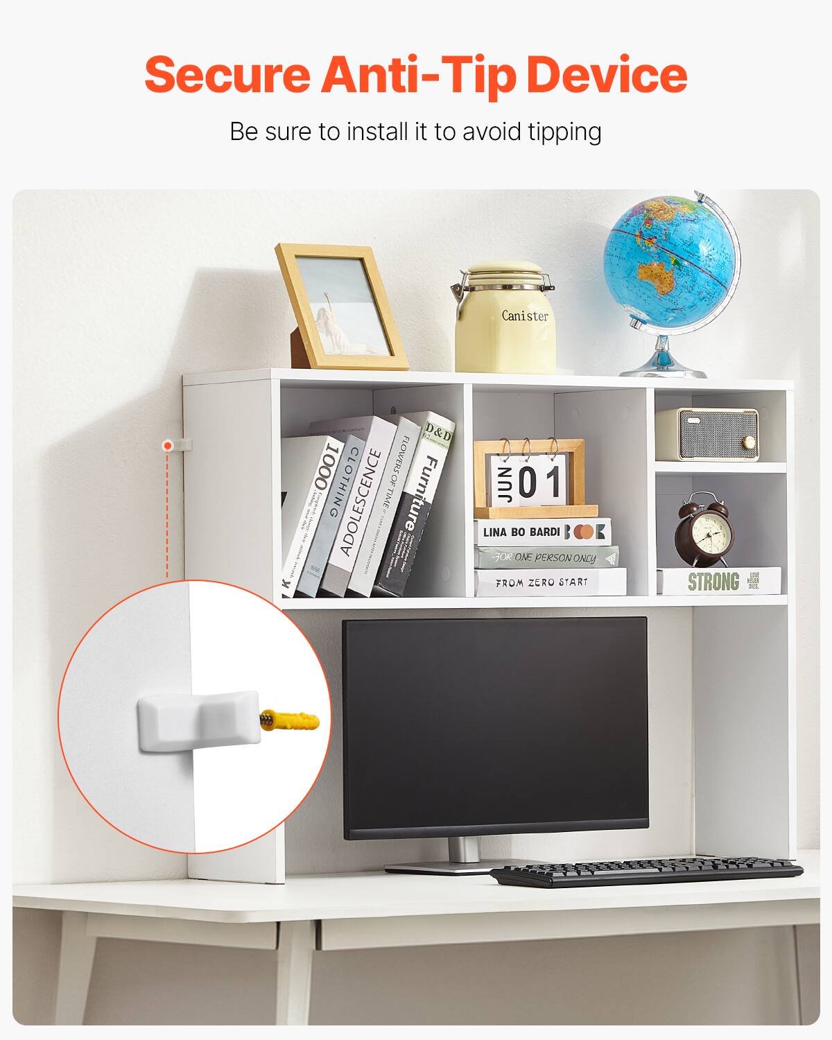 Secure Anti-Tip Device  
Be sure to install it to avoid tipping  

Canister  
D&D Furniture  
JUN 01  
LINA BO BARDI  
FOR ONE PERSON ONLY  
FROM ZERO START  
STRONG