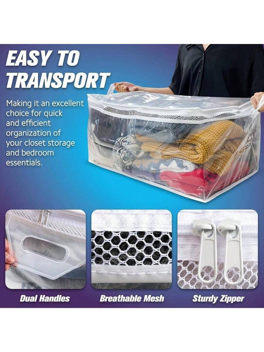 EASY TO TRANSPORT  
Making it an excellent choice for quick and efficient organization of your closet storage and bedroom essentials.  

Dual Handles  
Breathable Mesh  
Sturdy Zipper