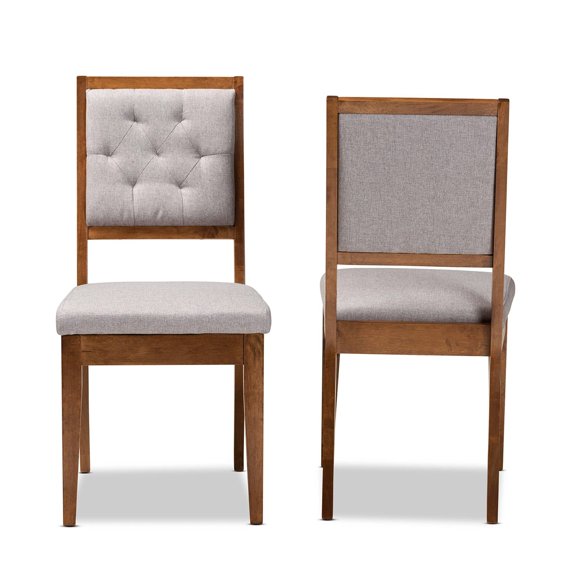 Angle. Baxton Studio - Gideon Modern Fabric Upholstered and Finished Wood 2-Piece Dining Chair Set - Grey/Walnut Brown.