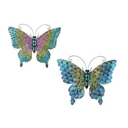 Things2Die4 - Set of 2 Multicolor Metal Butterfly Wall Decor Outdoor Indoor Hanging Sculptures - Multicolored