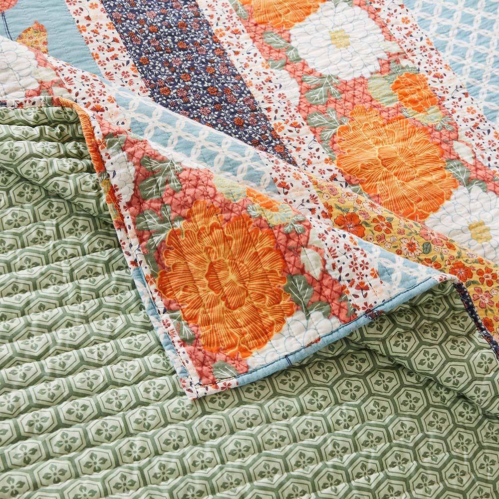 Alt View 3. Barefoot Bungalow - Barefoot Bungalow Carlie Eclectic Blend of Dreamy Patterns Florals and Whimsical Songbirds Throw 50"x60" Calico Stripe - Calico stripe.