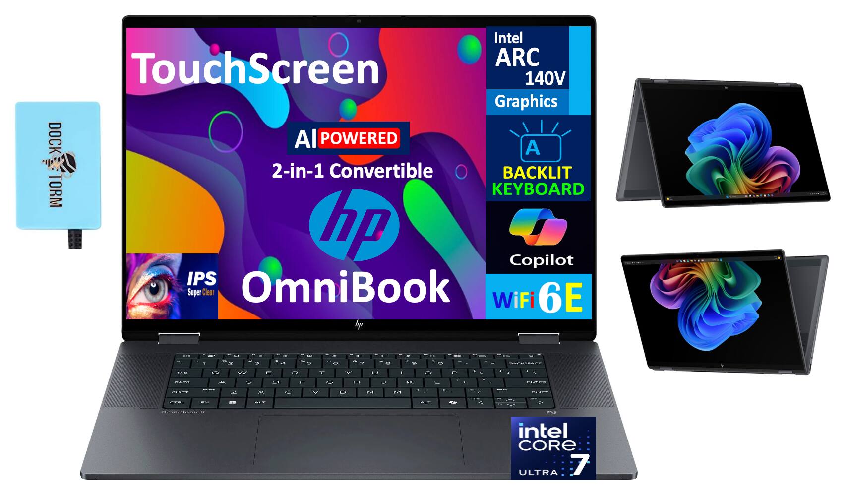 HP - OmniBook X Flip 2-in-1 Laptop 16.0 WUXGA (Intel Ultra 7-258V, 32GB LPDDR5X, 2TB PCIe SSD, Win 11 Pro) w/USB Hub - Eclipse Gray