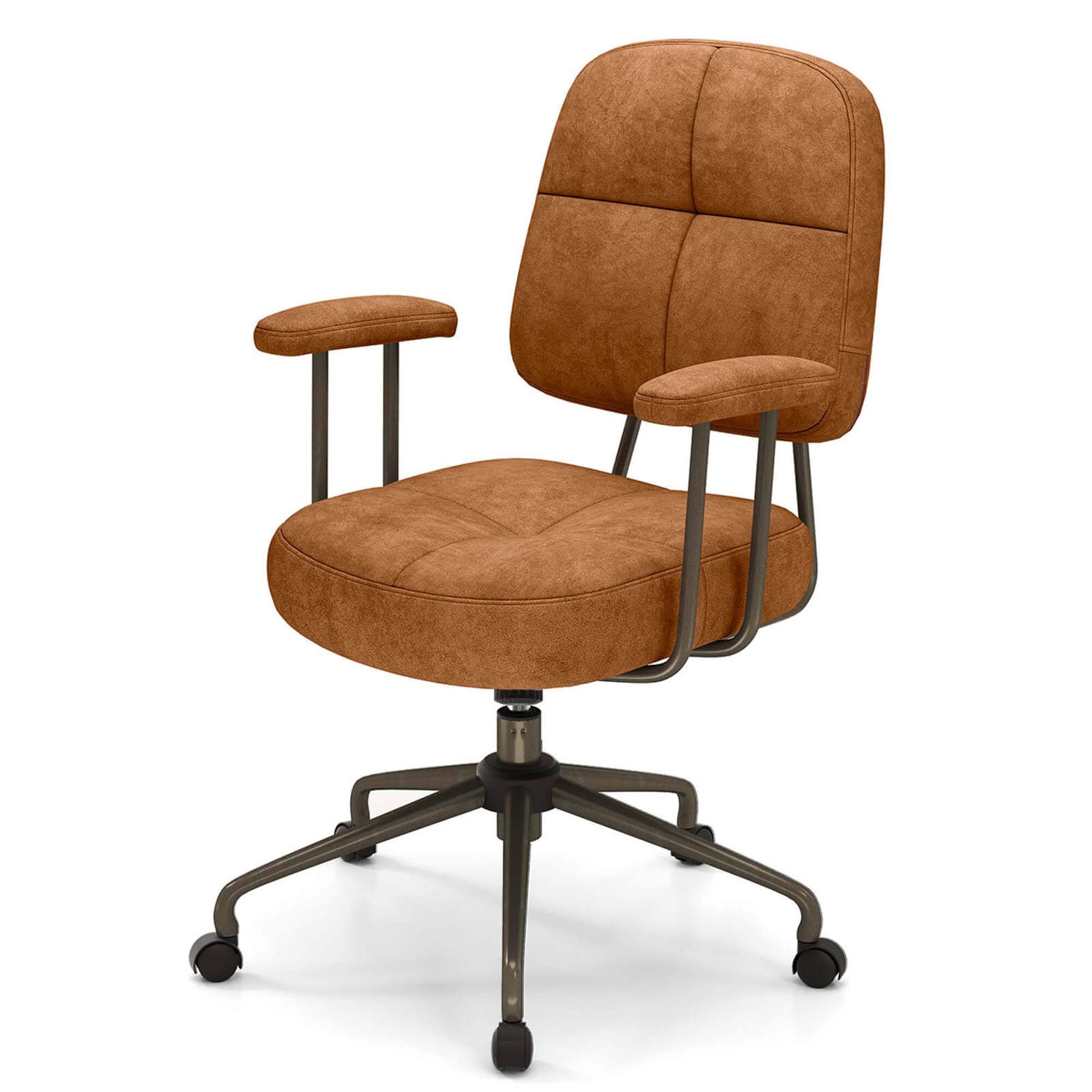 Angle. Costway - Costway Home Office Chair Leathaire Upholstered Task Chair with Cushioned Back & Armrests Brown - Brown.