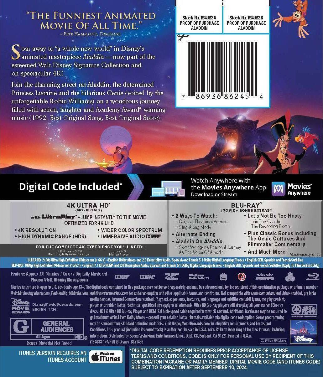 Alt View 1. Aladdin (The Walt Disney Signature Collection)   - 4K Blu-Ray.