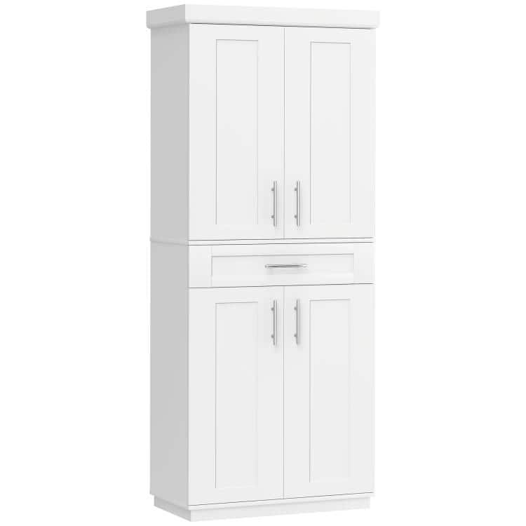 PULUZ - Modern Kitchen Pantry Freestanding Cabinet Cupboard with Doors and Drawer, Adjustable Shelving - White