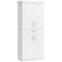 PULUZ - Modern Kitchen Pantry Freestanding Cabinet Cupboard with Doors and Drawer, Adjustable Shelving - White