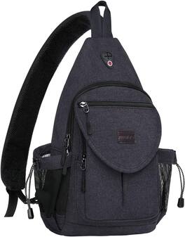 mosiso - Sling Backpack Canvas Crossbody Hiking Daypack Bag with Anti-theft Pocket - Space Gray