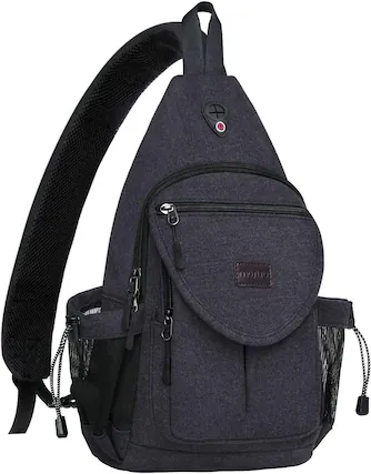 Front. mosiso - Sling Backpack Canvas Crossbody Hiking Daypack Bag with Anti-theft Pocket - Space Gray.