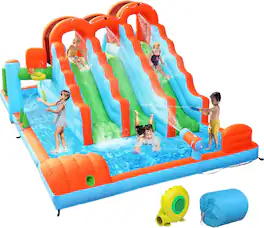Winado - (2026 New) 10-in-1 Inflatable Water Slides for Ages 3-8 Backyard with 3 Slides, Large Climbing Wall, Water Cannon