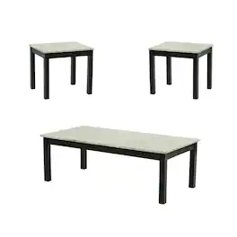 Manhattan Lane - 35 Inch 2 Piece Nesting Coffee Table Set, Round Faux Marble Tabletop - Black and white
