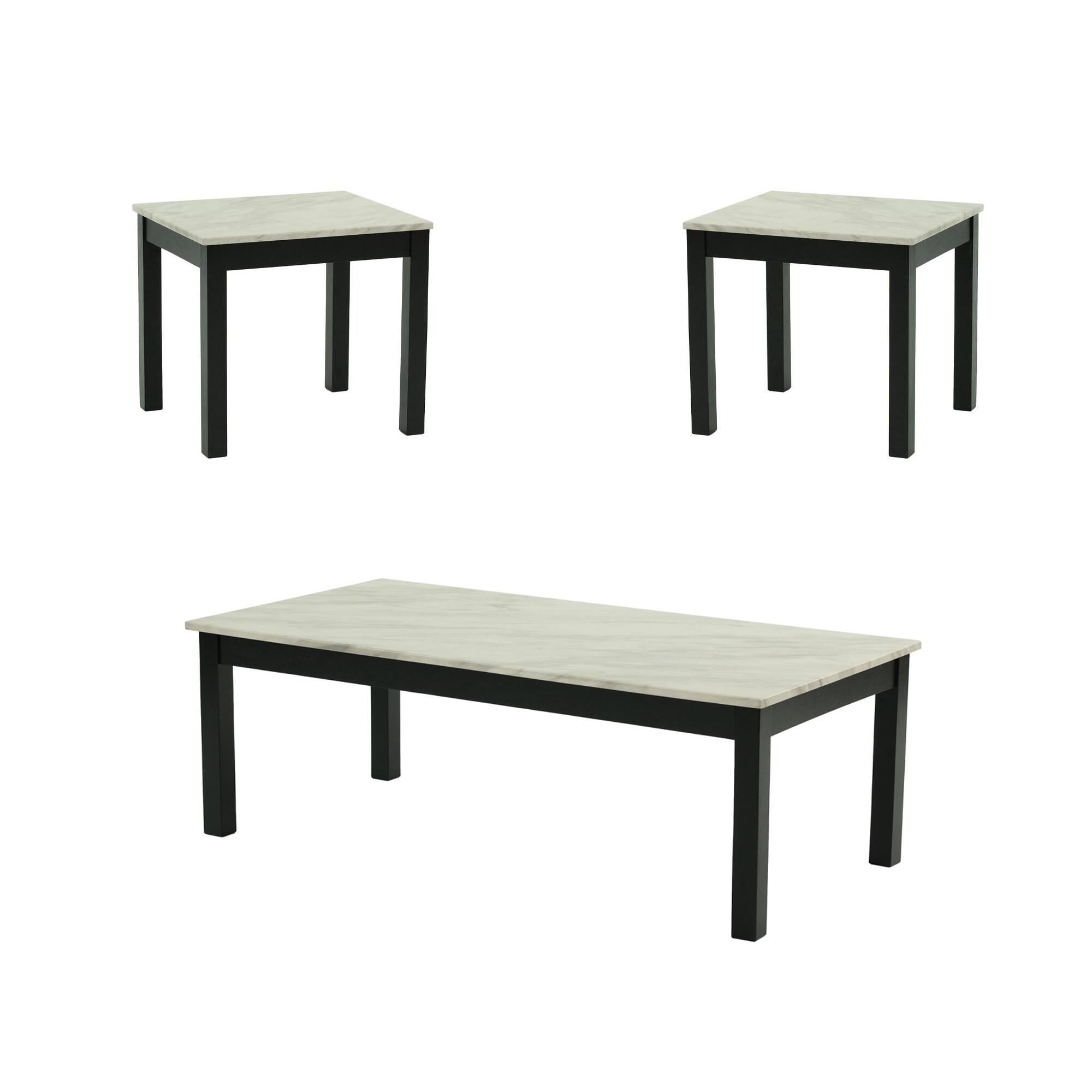 Front. Manhattan Lane - 35 Inch 2 Piece Nesting Coffee Table Set, Round  Faux Marble Tabletop - Black and white.