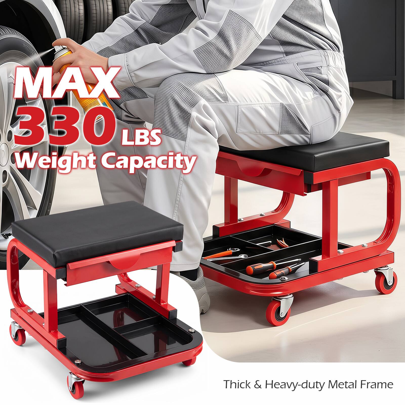 MAX 330 LBS Weight Capacity  
Thick & Heavy-duty Metal Frame