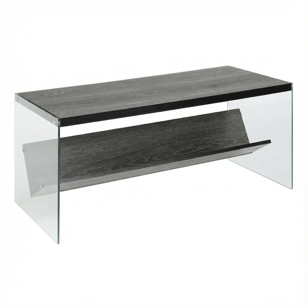 FurniFact - Glass Coffee Table with Shelf in Clear Contemporary Design and Sturdy Build - Weathered Gray/Glass