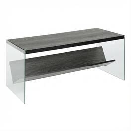 FurniFact - Glass Coffee Table with Shelf in Clear Contemporary Design and Sturdy Build - Weathered Gray/Glass