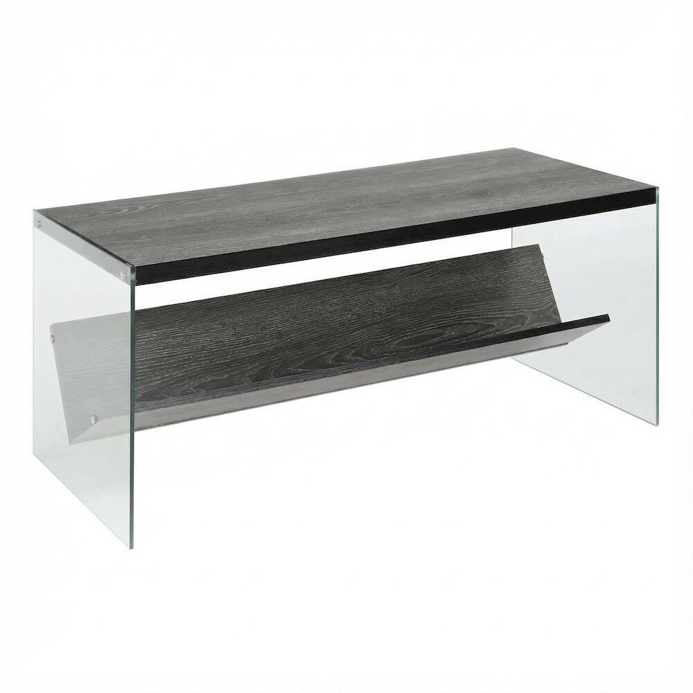 FurniFact - Glass Coffee Table with Shelf in Clear Contemporary Design and Sturdy Build - Weathered Gray/Glass