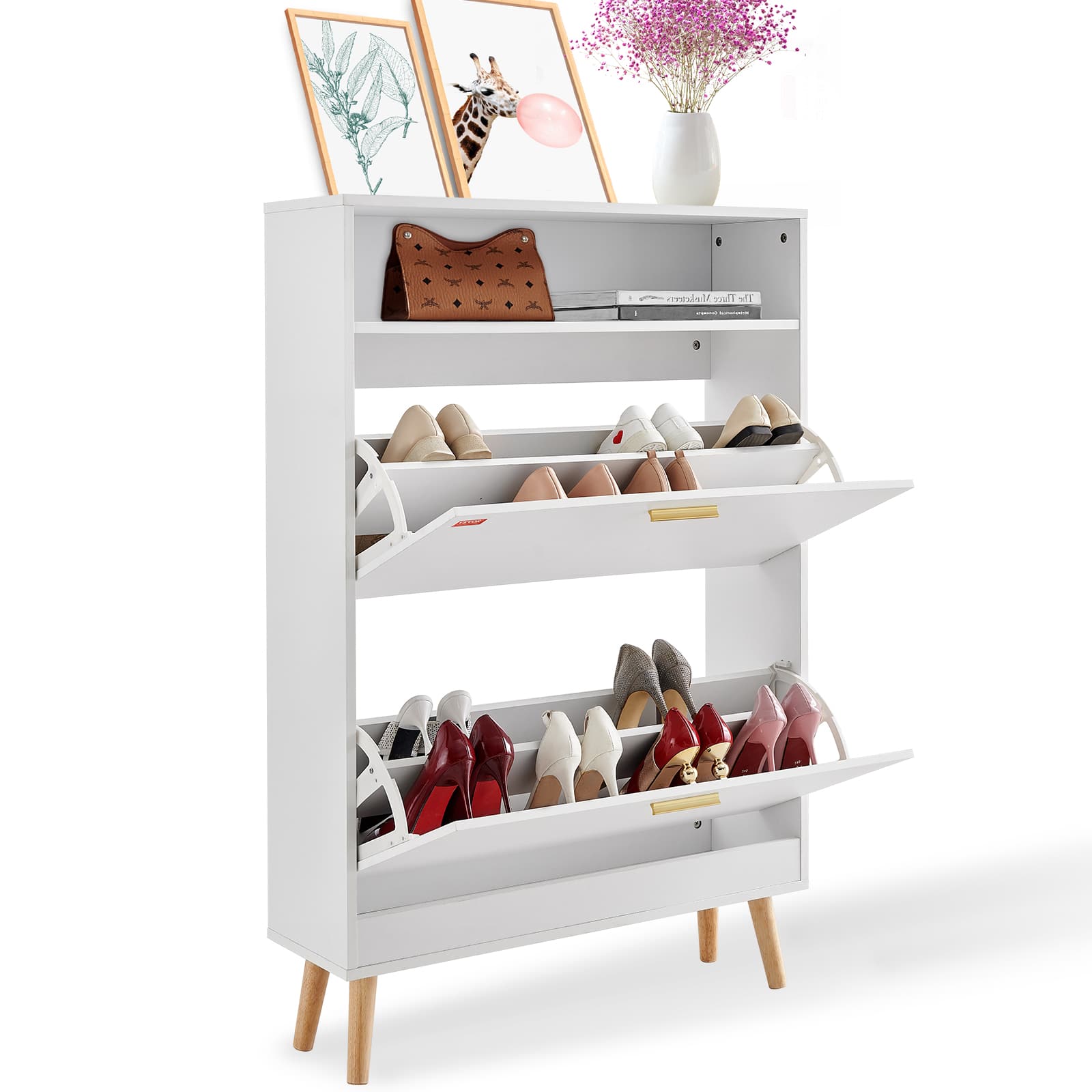 VEVOR - Shoe Cabinet with 2 Flip Drawers, Shoe Storage Cabinet for Entryway, Free Standing Shoe Storage Organizer - White