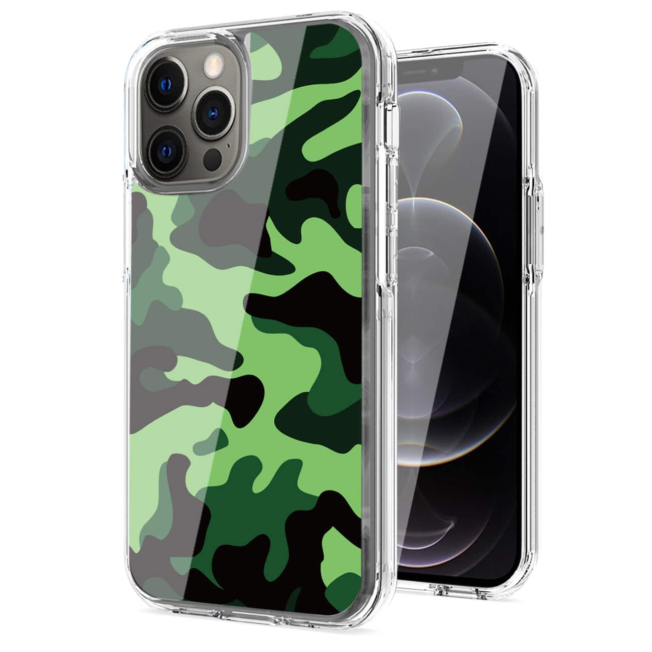 Reiko - Camouflage Dual Layer Hybrid Hard Plastic And Soft Tpu Rubber Case Cover For Apple Iphone 12/Iphone 12 Pro In - Mint Green