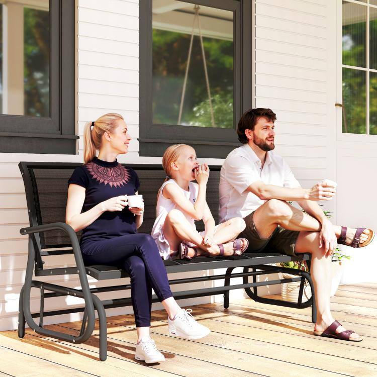 Alt View 2. PULUZ - 3-Person Outdoor Patio Glider Bench, Porch Glider Swing with 3 Seats, Breathable Mesh Fabric, Metal Frame - Black.