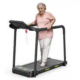 Loheer - Walking Treadmill for Seniors with Extended Handrails Quiet Motor Recovery Home - Black