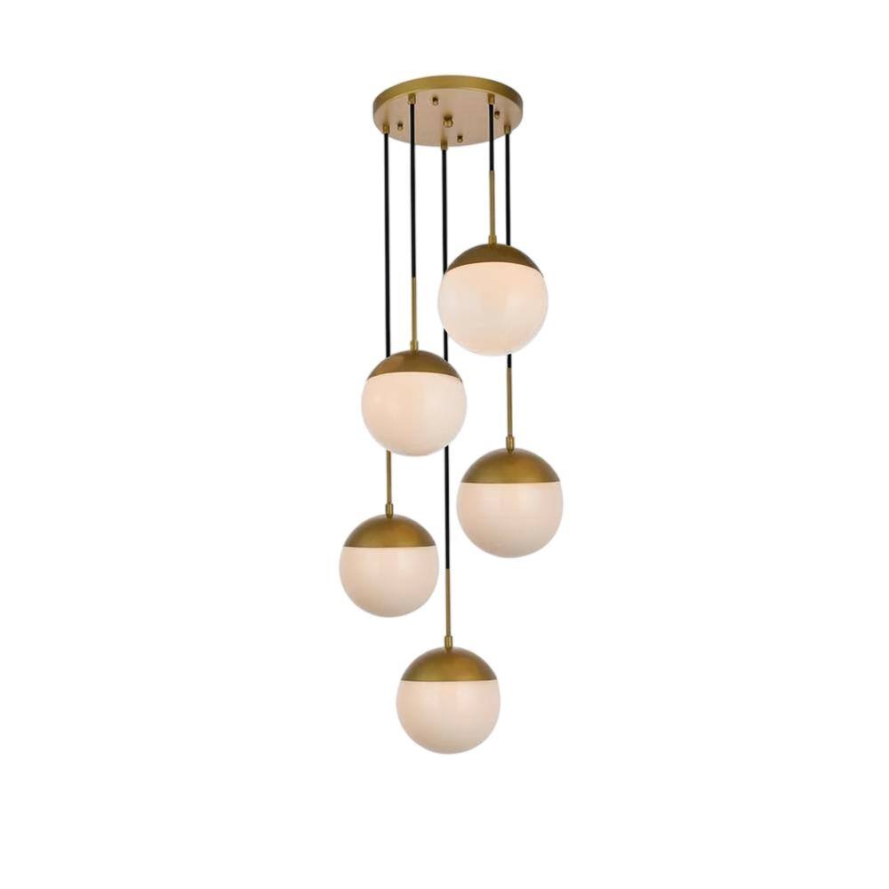 Living District - Eclipse 5 Lights Brass Pendant With Frosted White Glass - Brass And Frosted White price history on PriceWatchPro