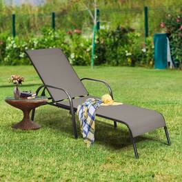 Gymax - Adjustable Chaise Lounge Chair Recliner Patio Yard Outdoor w/ Armrest - Brown