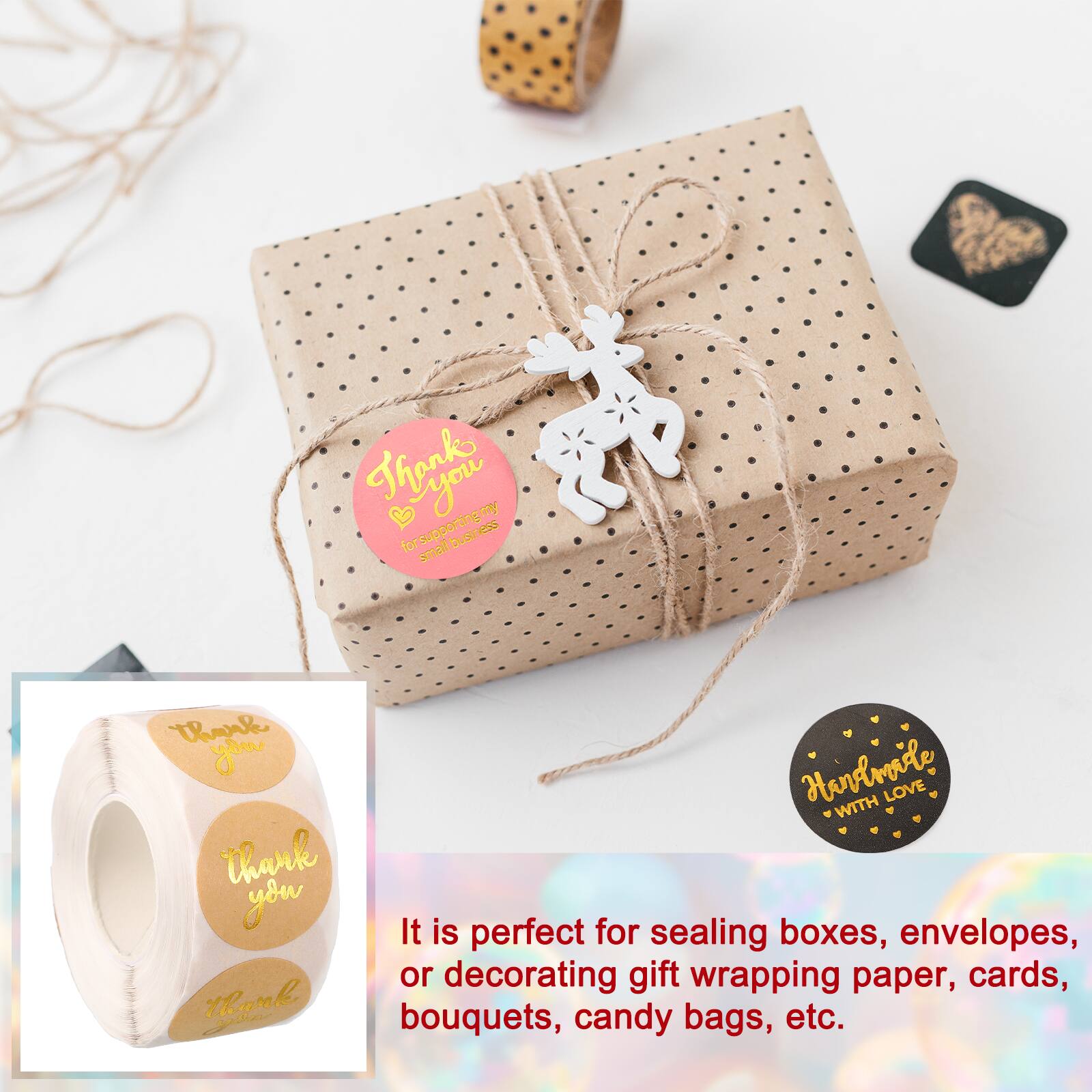 Thanks you my for supporting my business small thank you Hendmade LOVE WITH thank you

It is perfect for sealing boxes, envelopes, or decorating gift wrapping paper, cards, bouquets, candy bags, etc.