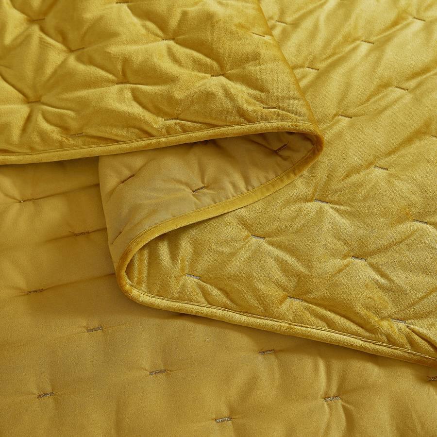 Back. Hivvago - King/CAL King Size 3-Piece Mustard Yellow Velvet Embroidered Super Soft Quilt Set - Mustard Yellow.