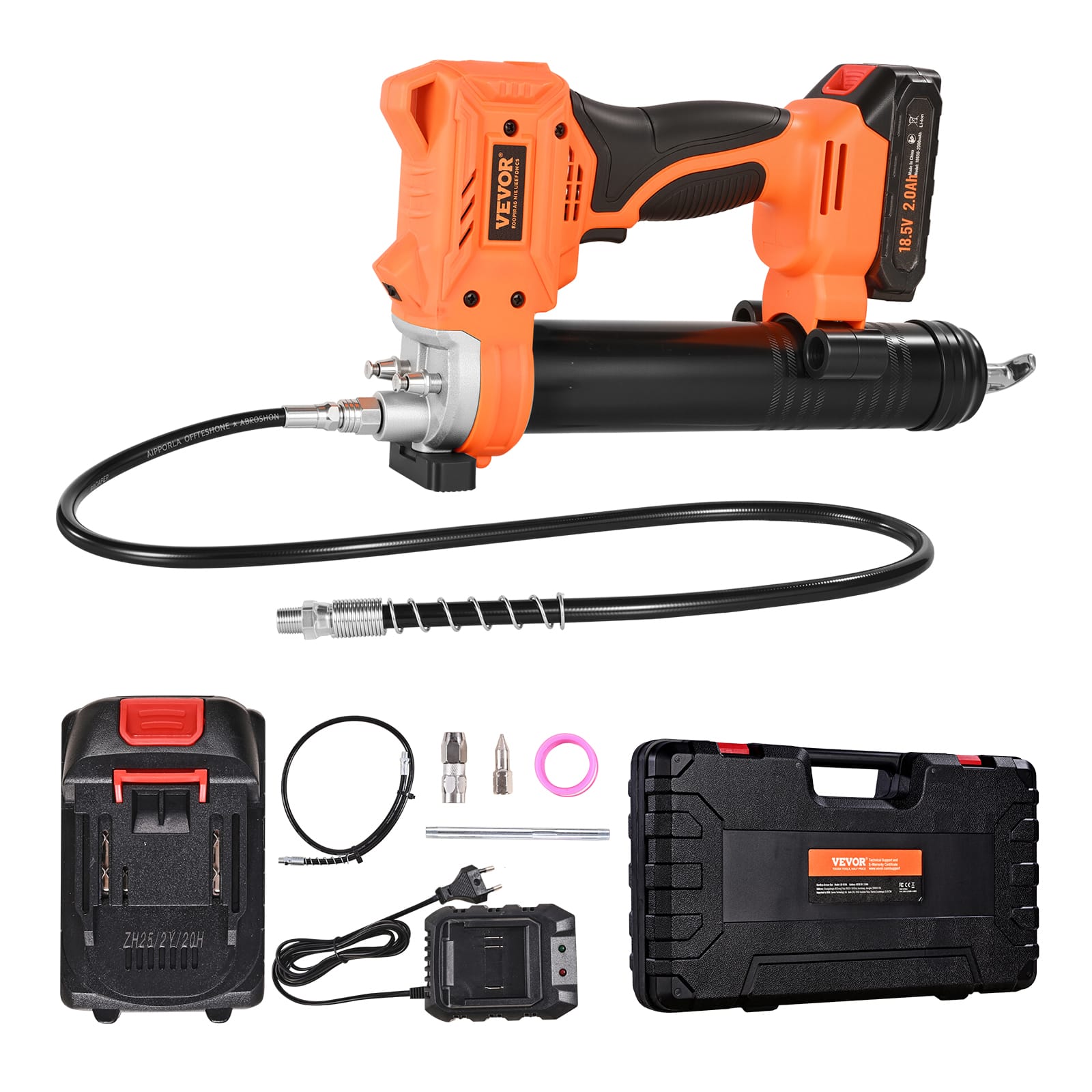 VEVOR - Cordless Grease Gun, 8000 PSI Max Pressure, 20V Electric Grease Gun with 2.0 Ah Battery & LED Light, 35.4-inch Long Hose - Black;Orange price history on PriceWatchPro