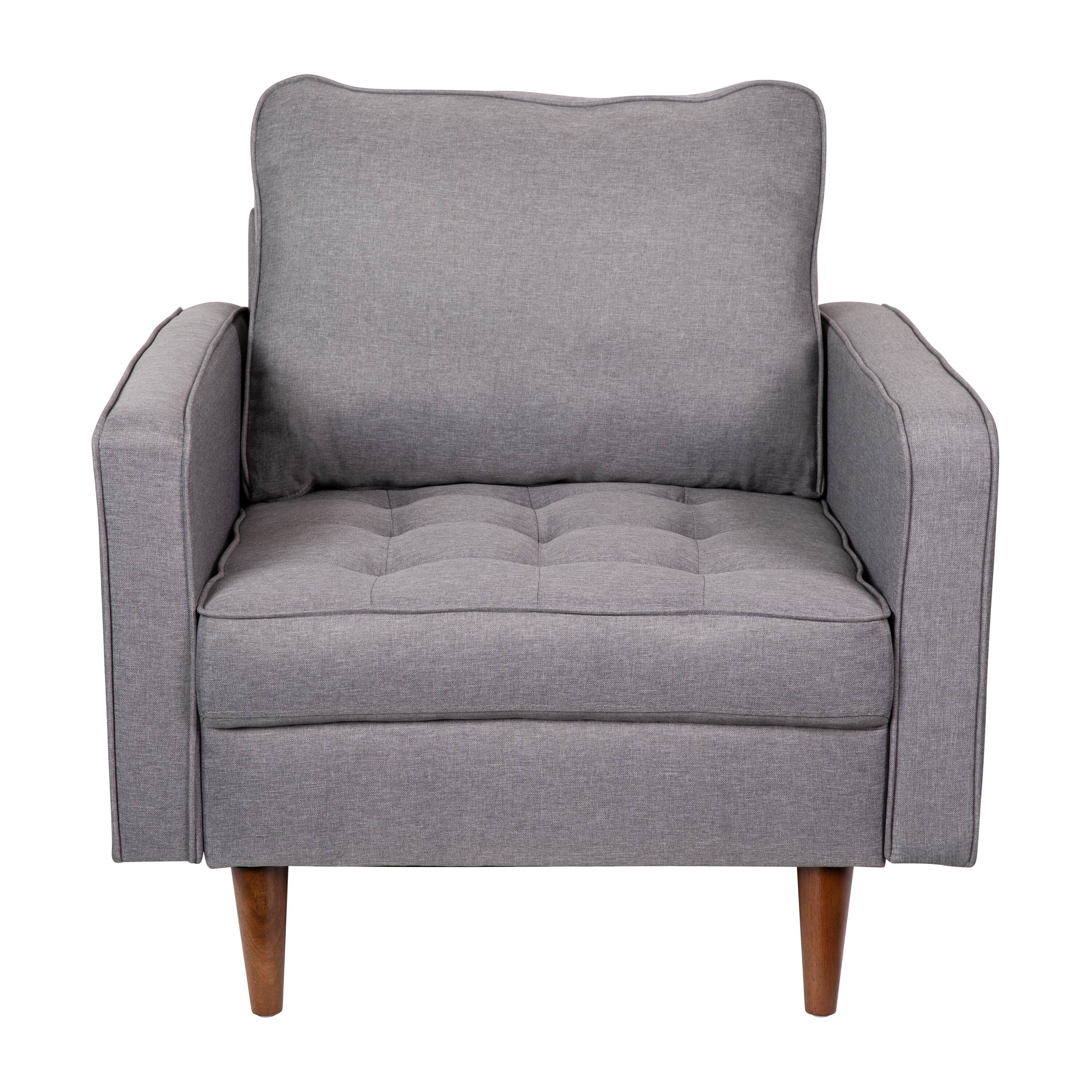 Alt View 9. Emma + Oliver - Holden Upholstered Mid-Century Modern Pocket Spring Accent Chair with Wooden Legs and Removable Back Pillows - Slate Gray.