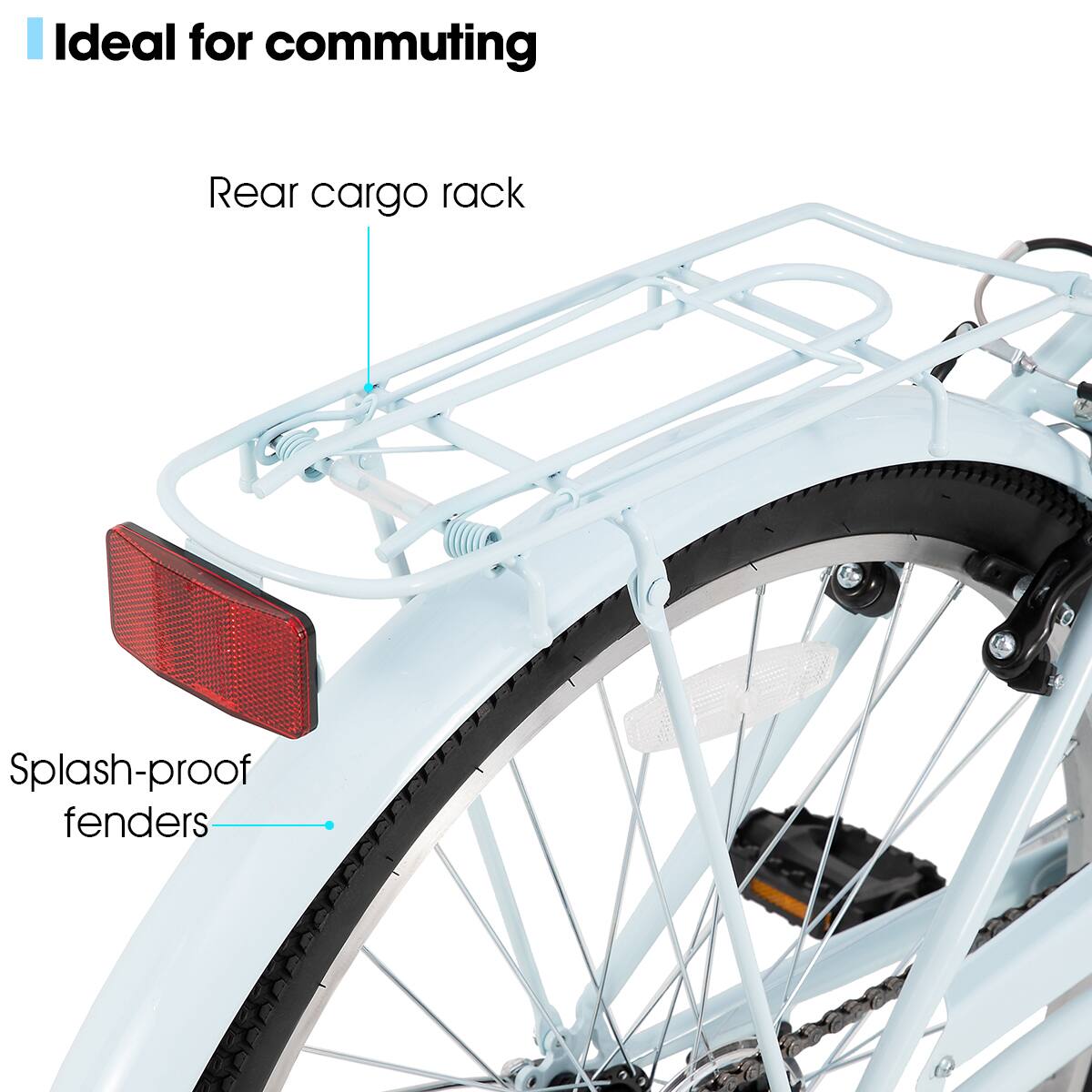 Ideal for commuting

Rear cargo rack

Splash-proof fenders