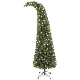 Homcom - Prelit Whimsical Slim Christmas Tree, High Mountain Fir, 300 Warm White LEDs, 8 Modes, 777 Tips, Metal Stand - Green