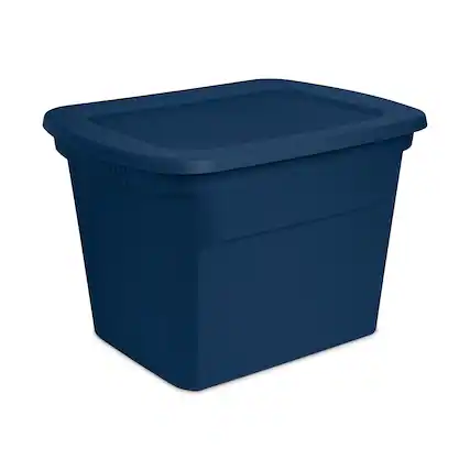 Front. Sterilite - Sterilite Classic Lidded Stackable 18 Gal Storage Tote Container, Blue, 32 Pack - Marine Blue.