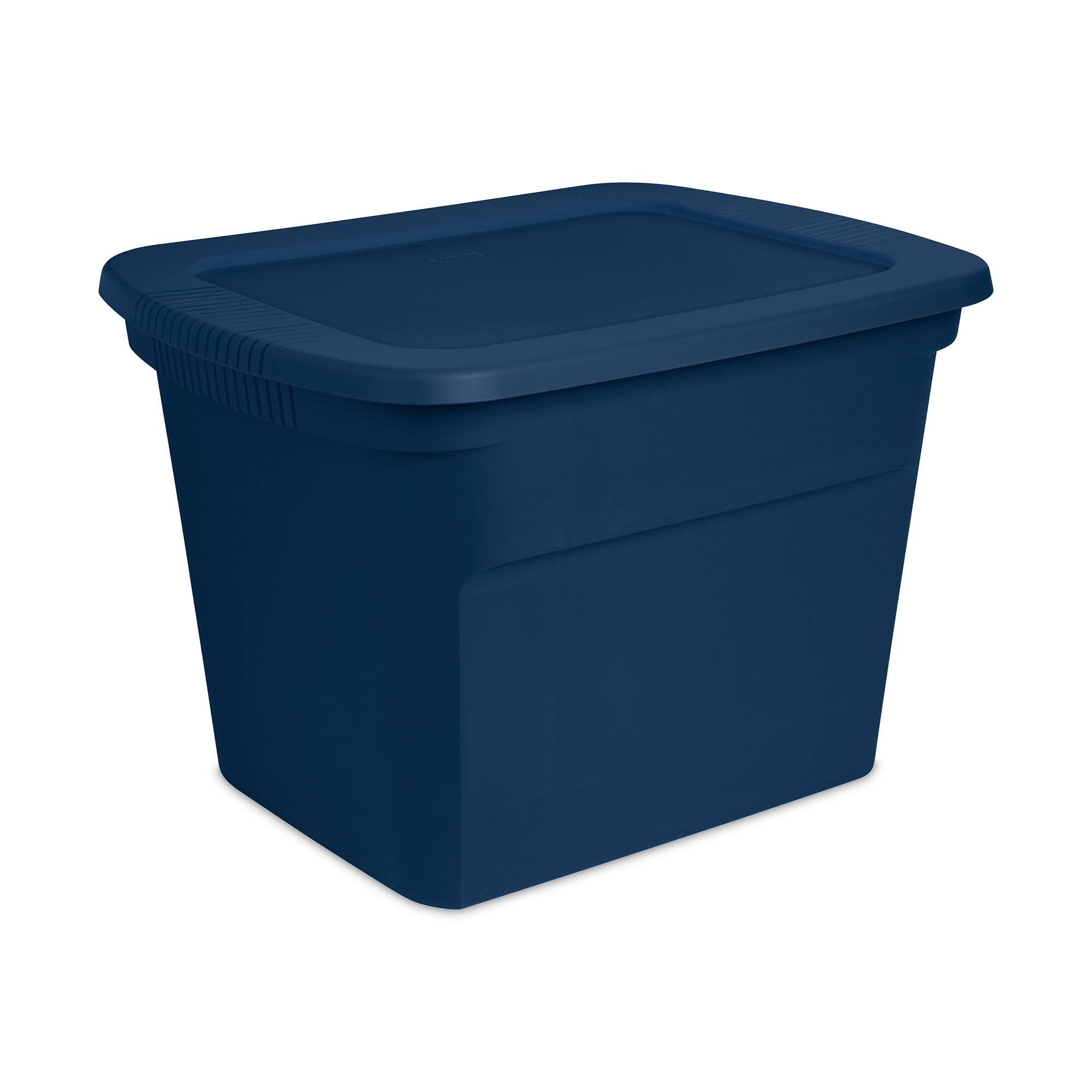 Front. Sterilite - Sterilite Classic Lidded Stackable 18 Gal Storage Tote Container, Blue, 32 Pack - Marine Blue.