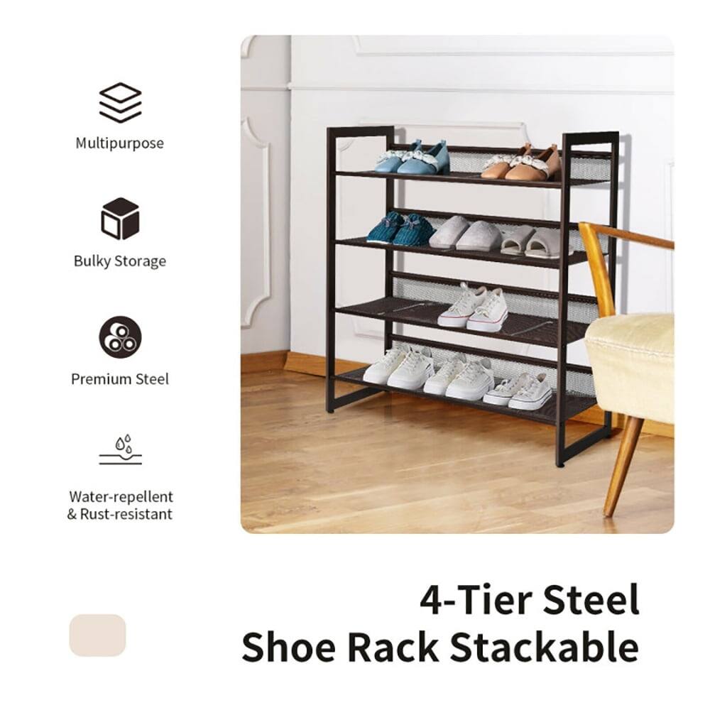 Multipurpose Bulky Storage Premium Steel Water-repellent & Rust-resistant 4-Tier Steel Shoe Rack Stackable