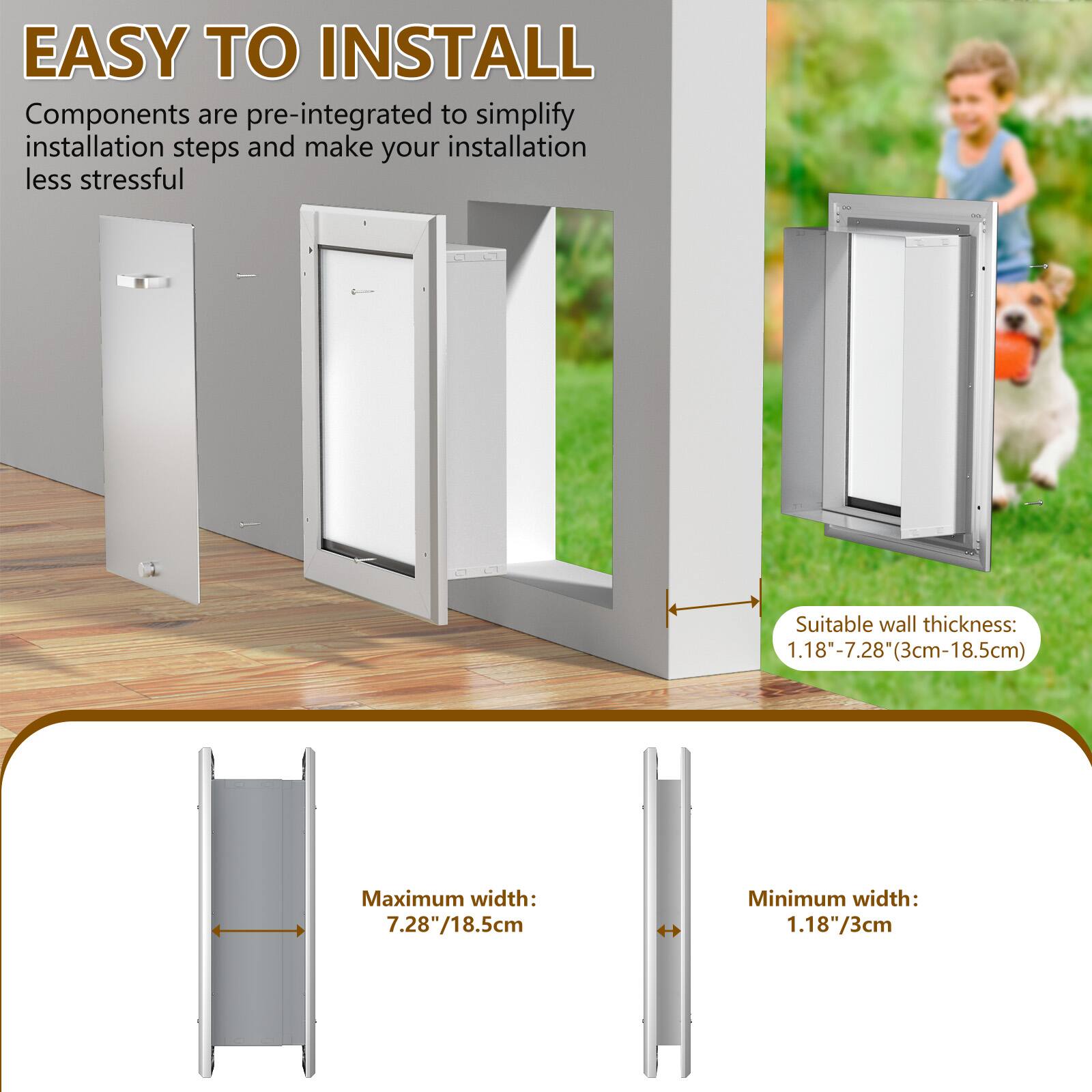 EASY TO INSTALL

Components are pre-integrated to simplify installation steps and make your installation less stressful

Suitable wall thickness: 1.18"-7.28" (3cm-18.5cm)

Maximum width: 7.28"/18.5cm

Minimum width: 1.18"/3cm