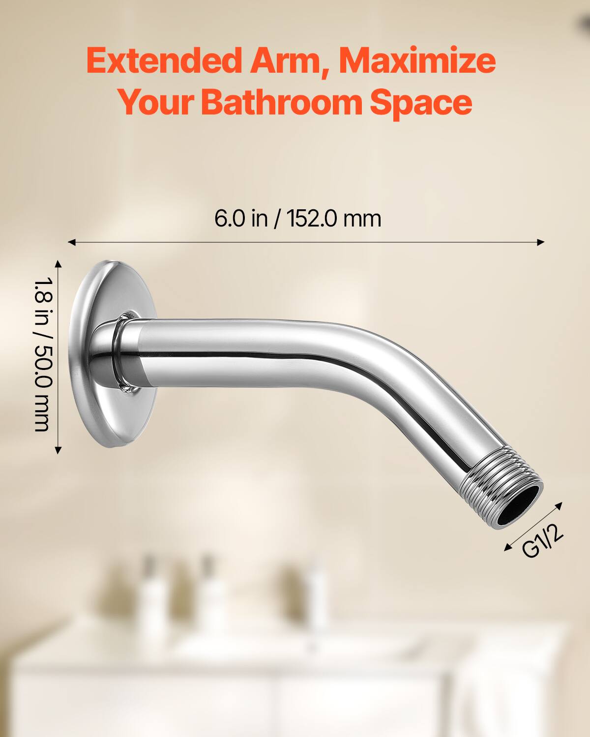 Extended Arm, Maximize Your Bathroom Space

6.0 in / 152.0 mm

1.8 in / 50.0 mm

G1/2